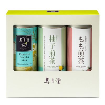 細缶3本 ギフトボックス<br>（煎茶・柚子・もも）